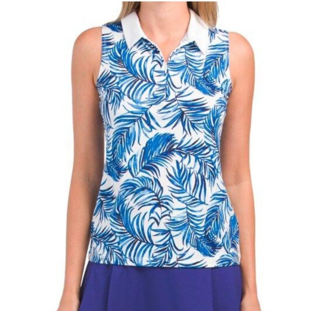 Tommy Bahama Golf Sleeveless 1/4 Zip Top‎ Sea Palms Print Resortwear Vacation